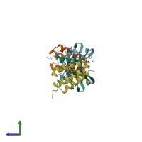 PDB entry 4ui1 coloured by chain, side view.