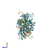 PDB entry 4ui3 coloured by chain, side view.