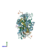 PDB entry 4ui6 coloured by chain, side view.