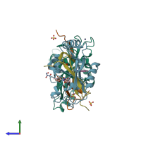 PDB entry 4ui7 coloured by chain, side view.