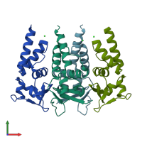 PDB entry 4uij coloured by chain, front view.