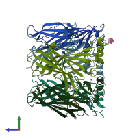 PDB entry 4um1 coloured by chain, side view.