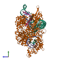 PDB entry 4un3 coloured by chain, side view.
