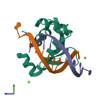 PDB entry 4uno coloured by chain, side view.