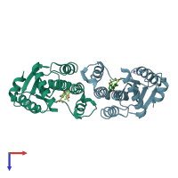 PDB entry 4unq coloured by chain, top view.