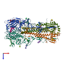 PDB entry 4unw coloured by chain, top view.