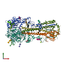 PDB entry 4uo5 coloured by chain, front view.