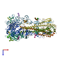 PDB entry 4uo5 coloured by chain, top view.