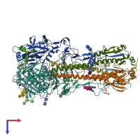 PDB entry 4uo7 coloured by chain, top view.