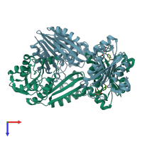 PDB entry 4uoc coloured by chain, top view.