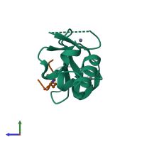 PDB entry 4up0 coloured by chain, side view.