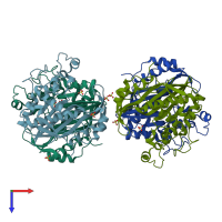 PDB entry 4up1 coloured by chain, top view.