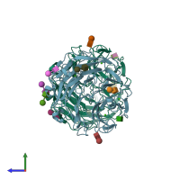 PDB entry 4up4 coloured by chain, side view.