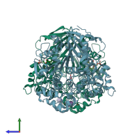 PDB entry 4upd coloured by chain, side view.