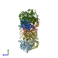 PDB entry 4upe coloured by chain, side view.