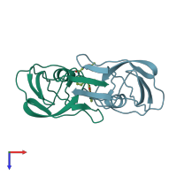 PDB entry 4upj coloured by chain, top view.