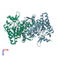 PDB entry 4upo coloured by chain, top view.