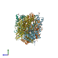PDB entry 4upv coloured by chain, side view.