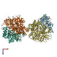 PDB entry 4upv coloured by chain, top view.