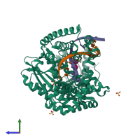 PDB entry 4uqg coloured by chain, side view.