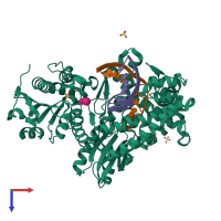 PDB entry 4uqg coloured by chain, top view.