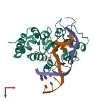 PDB entry 4uqm coloured by chain, top view.