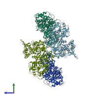 PDB entry 4uqq coloured by chain, side view.