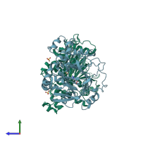 PDB entry 4ura coloured by chain, side view.