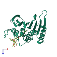 Monomeric assembly 2 of PDB entry 4urm coloured by chemically distinct molecules, top view.