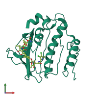 Monomeric assembly 3 of PDB entry 4urm coloured by chemically distinct molecules, front view.