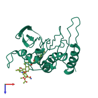 Monomeric assembly 3 of PDB entry 4urm coloured by chemically distinct molecules, top view.