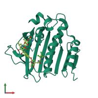 Monomeric assembly 4 of PDB entry 4urm coloured by chemically distinct molecules, front view.