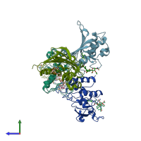 PDB entry 4urm coloured by chain, side view.