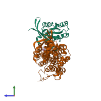 PDB entry 4urv coloured by chain, side view.