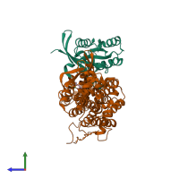 Hetero dimeric assembly 1 of PDB entry 4urx coloured by chemically distinct molecules, side view.