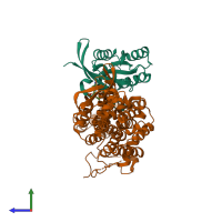 PDB entry 4urz coloured by chain, side view.