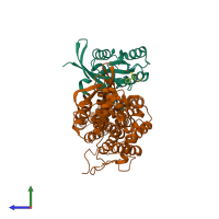 PDB entry 4us1 coloured by chain, side view.