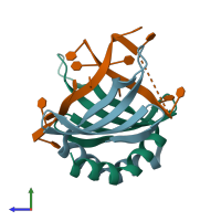 PDB entry 4usg coloured by chain, side view.