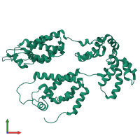 Homo dimeric assembly 2 of PDB entry 4usn coloured by chemically distinct molecules, front view.