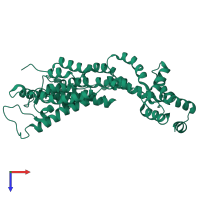Homo dimeric assembly 2 of PDB entry 4usn coloured by chemically distinct molecules, top view.