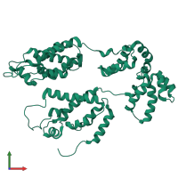 Homo dimeric assembly 3 of PDB entry 4usn coloured by chemically distinct molecules, front view.