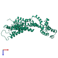Homo dimeric assembly 4 of PDB entry 4usn coloured by chemically distinct molecules, top view.