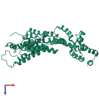 Homo dimeric assembly 6 of PDB entry 4usn coloured by chemically distinct molecules, top view.