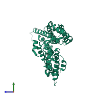 Homo dimeric assembly 7 of PDB entry 4usn coloured by chemically distinct molecules, side view.