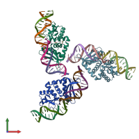 PDB entry 4ut0 coloured by chain, front view.