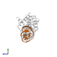 5'-D(*GP*CP*CP*TP*TP*GP*CP*CP*GP*GP*GP*TP*AP*AP)-3' in PDB entry 4ut0, assembly 2, side view.