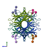 PDB entry 4ut5 coloured by chain, side view.