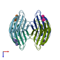PDB entry 4ut5 coloured by chain, top view.