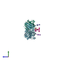 PDB entry 4utc coloured by chain, side view.