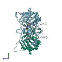 PDB entry 4uua coloured by chain, side view.